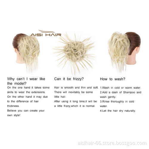 Aisi Hair Synthetic Donut Blonde Chignon Curly Bun Pad Chignon Elastic Band Ribbon Ponytail Rope Rubber Hair Extension For Women